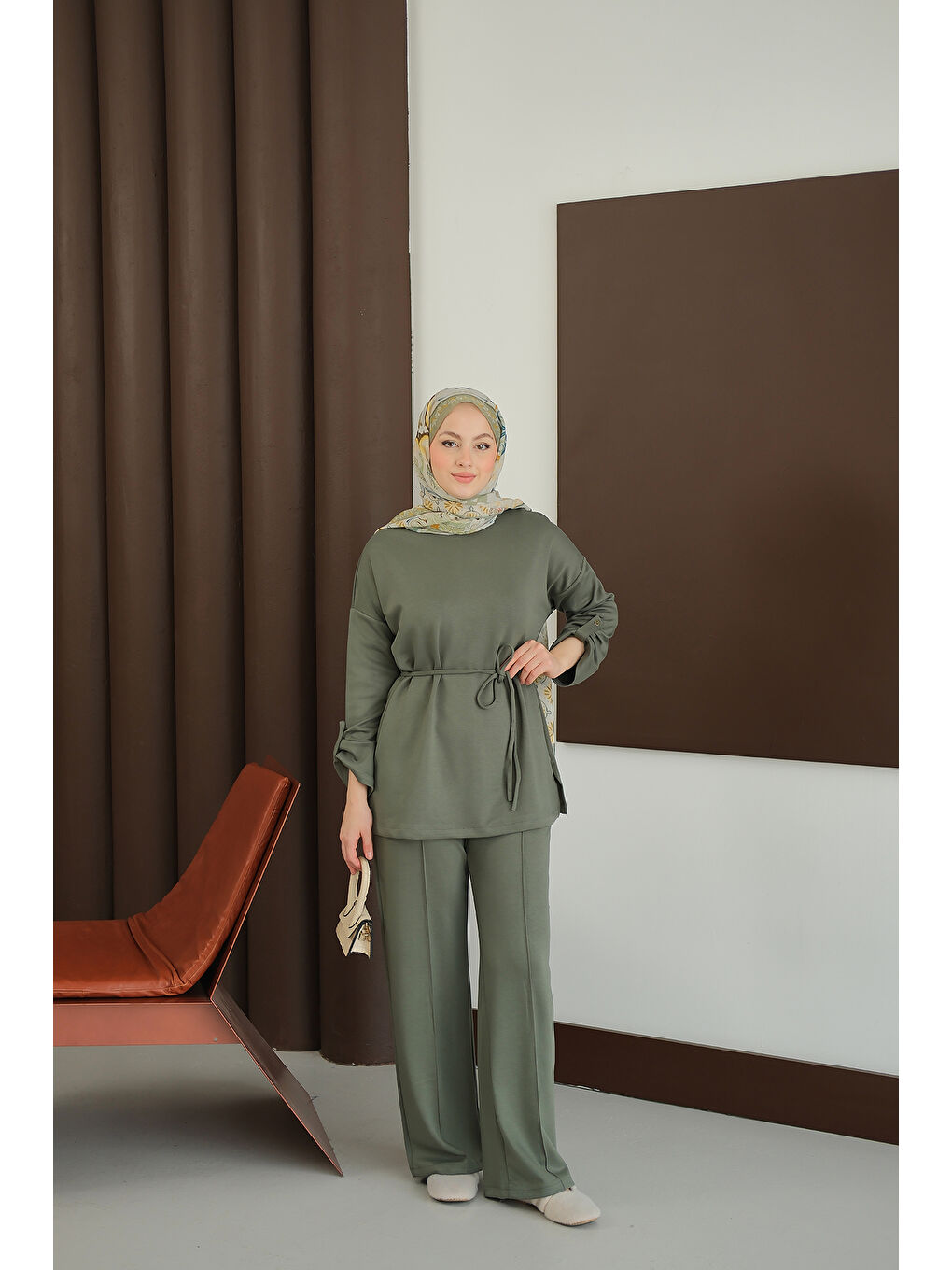 Kadın Bel Bağlamalı İkili Takım Koyu Yeşil