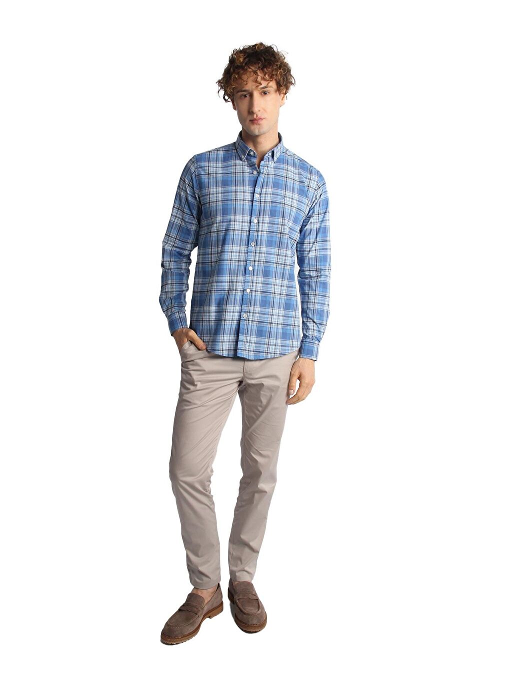 Mavi Dynamic Fit  Düğmeli Yaka Ekose Uzun Kollu Cepsiz %100 Pamuk Gömlek-2