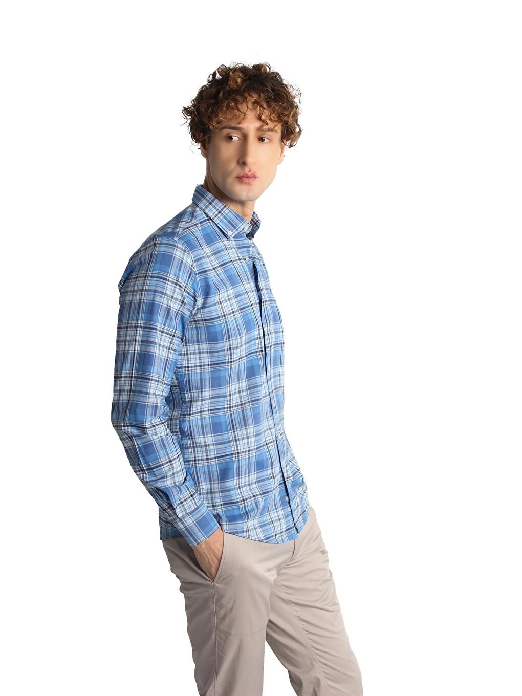 Mavi Dynamic Fit  Düğmeli Yaka Ekose Uzun Kollu Cepsiz %100 Pamuk Gömlek-3