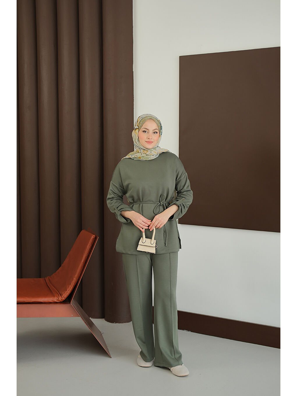 Kadın Bel Bağlamalı İkili Takım Koyu Yeşil-1