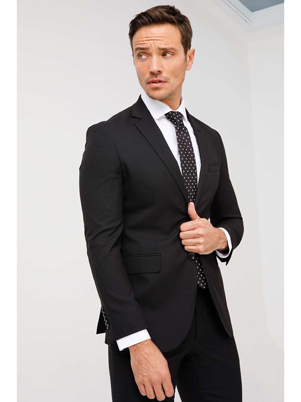 Erkek Siyah Slim Fit Dar Kalıp Klasik Takım Elbise-5
