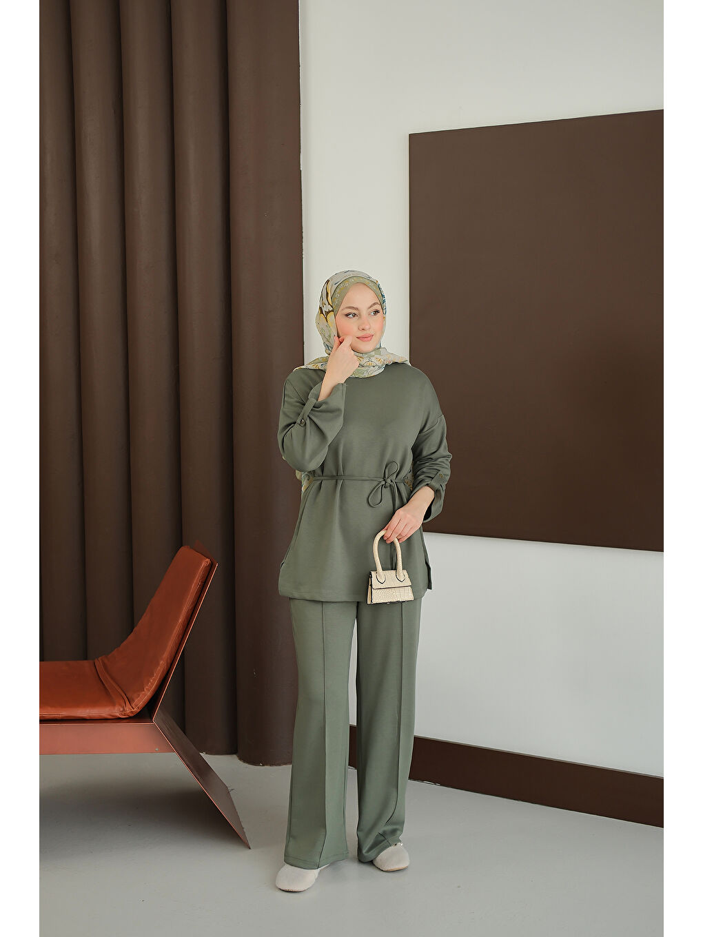 Kadın Bel Bağlamalı İkili Takım Koyu Yeşil-2