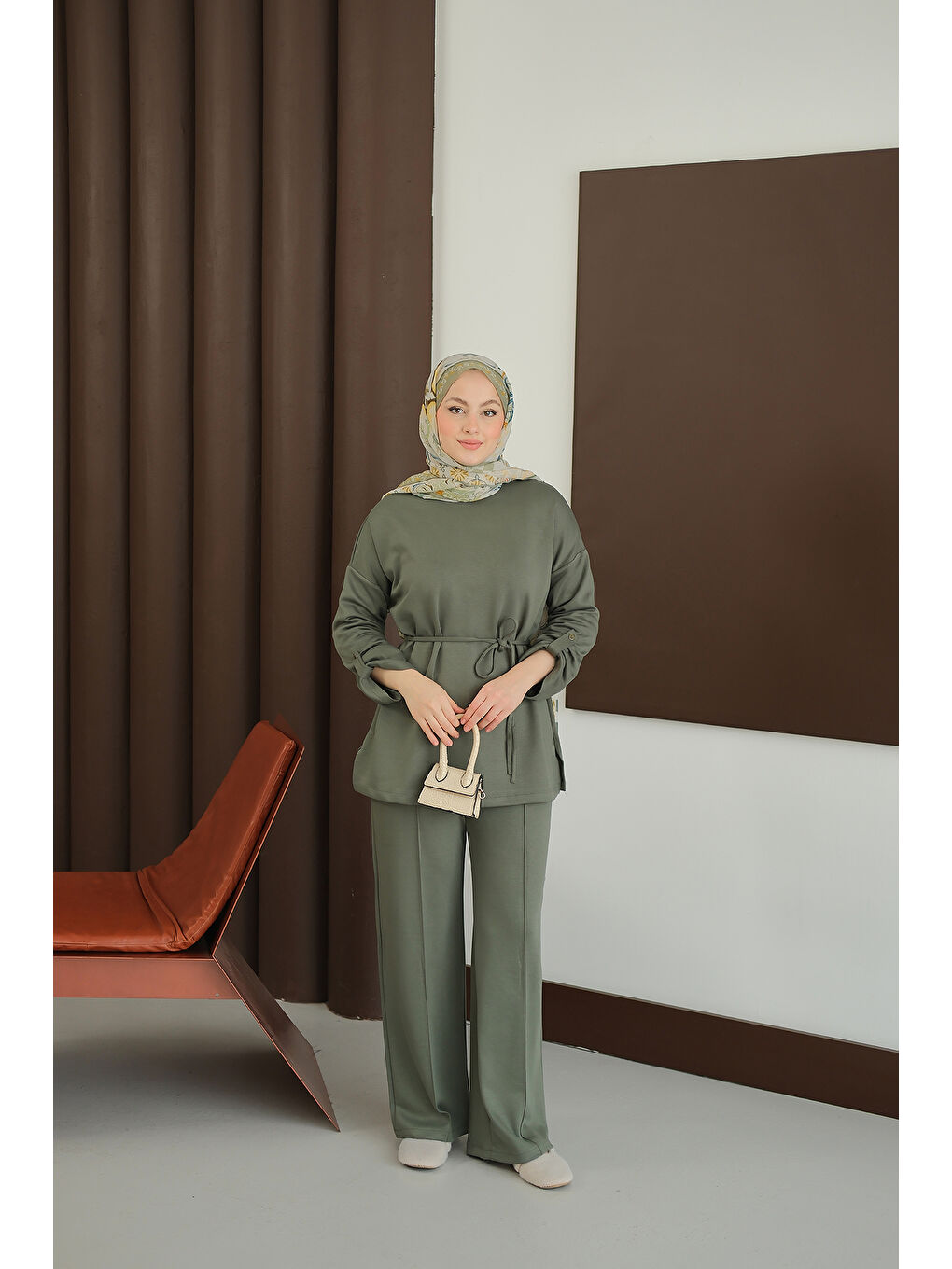 Kadın Bel Bağlamalı İkili Takım Koyu Yeşil-3