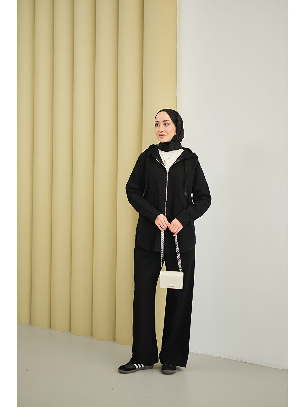 Kadın Kapüşonlu Jean Takım Siyah-1