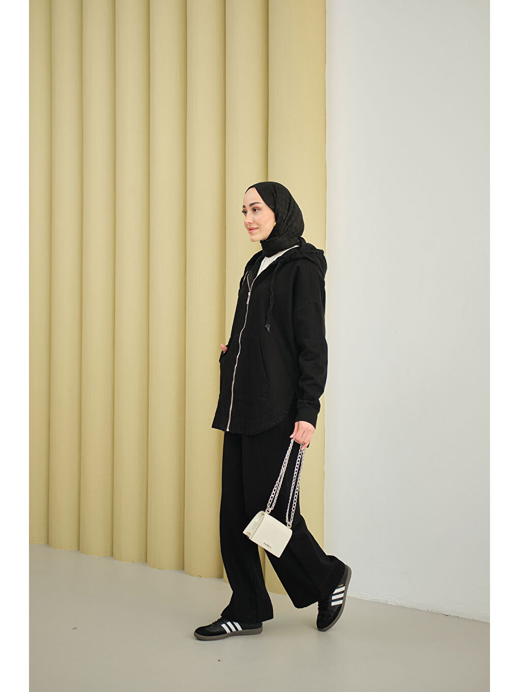 Kadın Kapüşonlu Jean Takım Siyah-2