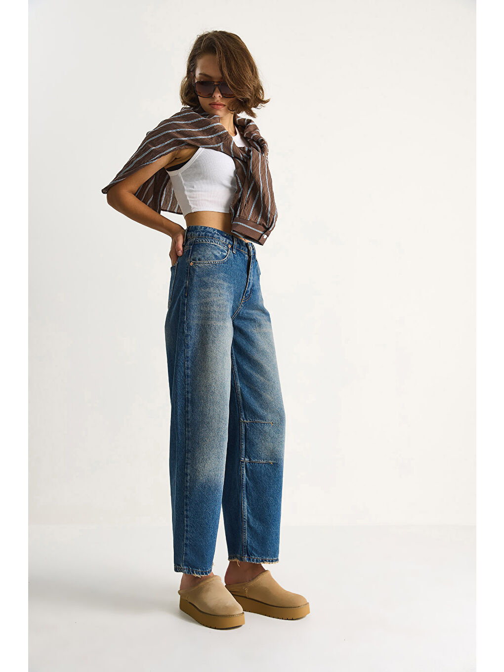 Mavi Kadın Baggy Fit Yüksek Bel Düz Paça Denim Pantolon-2