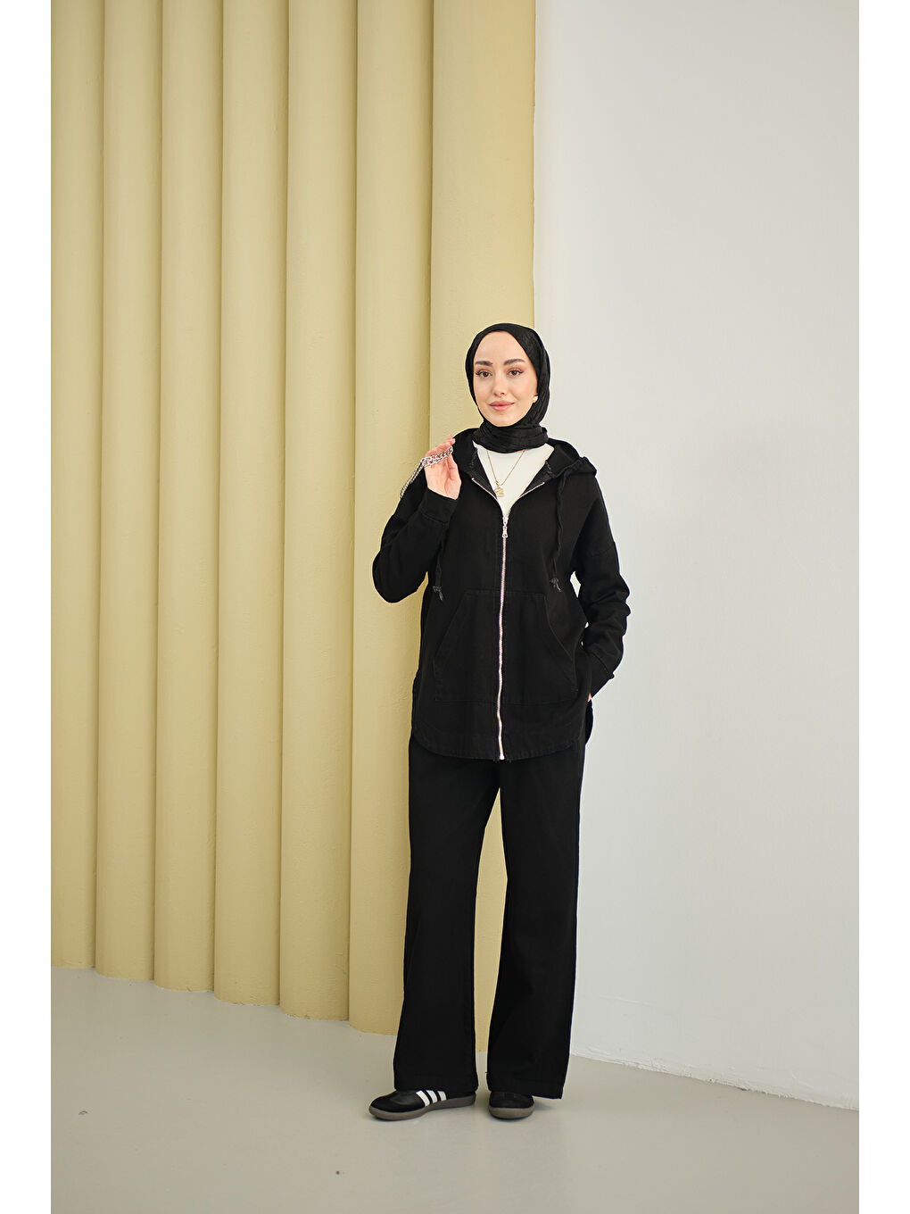 Kadın Kapüşonlu Jean Takım Siyah-3