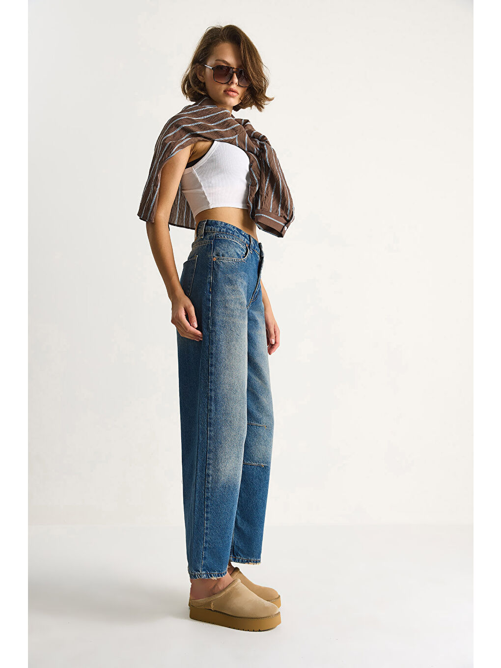 Mavi Kadın Baggy Fit Yüksek Bel Düz Paça Denim Pantolon-3