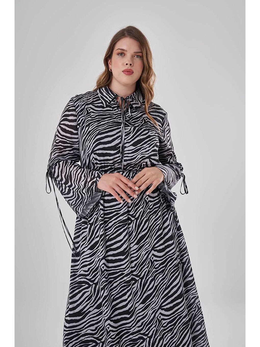 Karışık Zebra Desenli Elbise