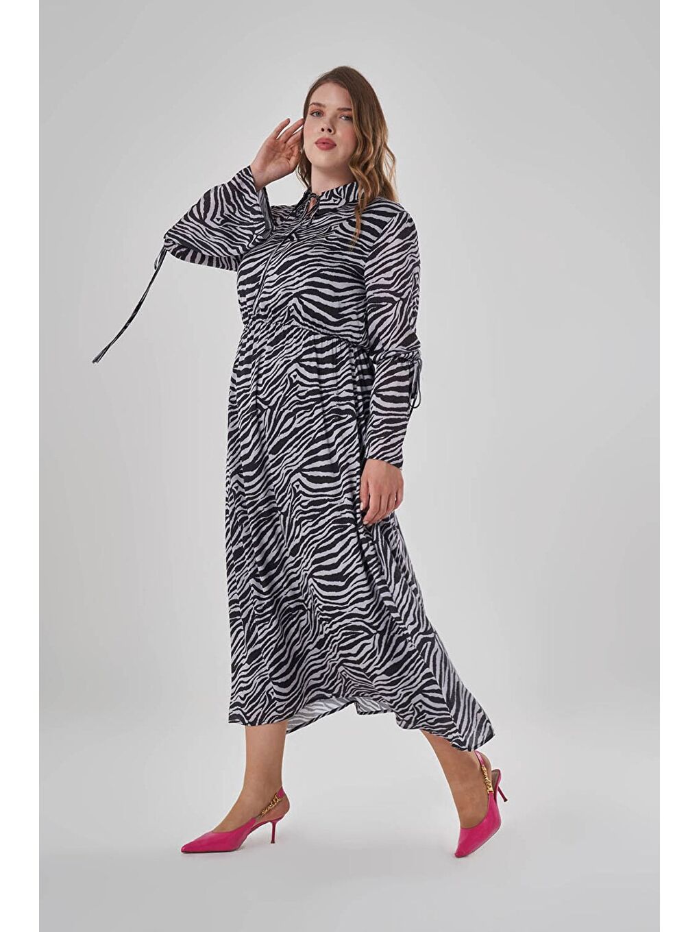 Karışık Zebra Desenli Elbise-2