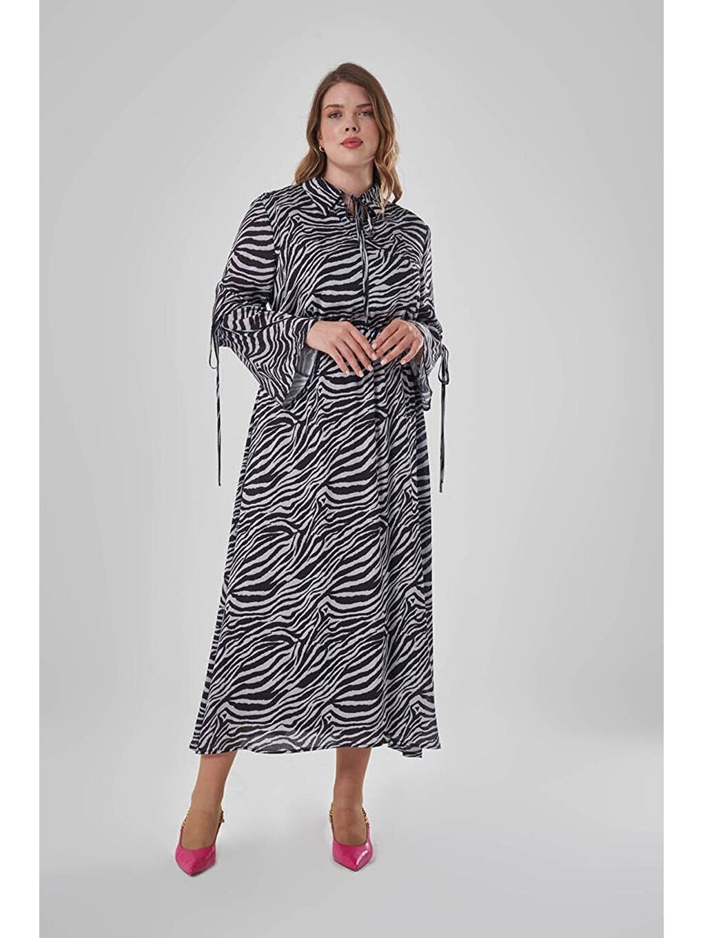 Karışık Zebra Desenli Elbise-3