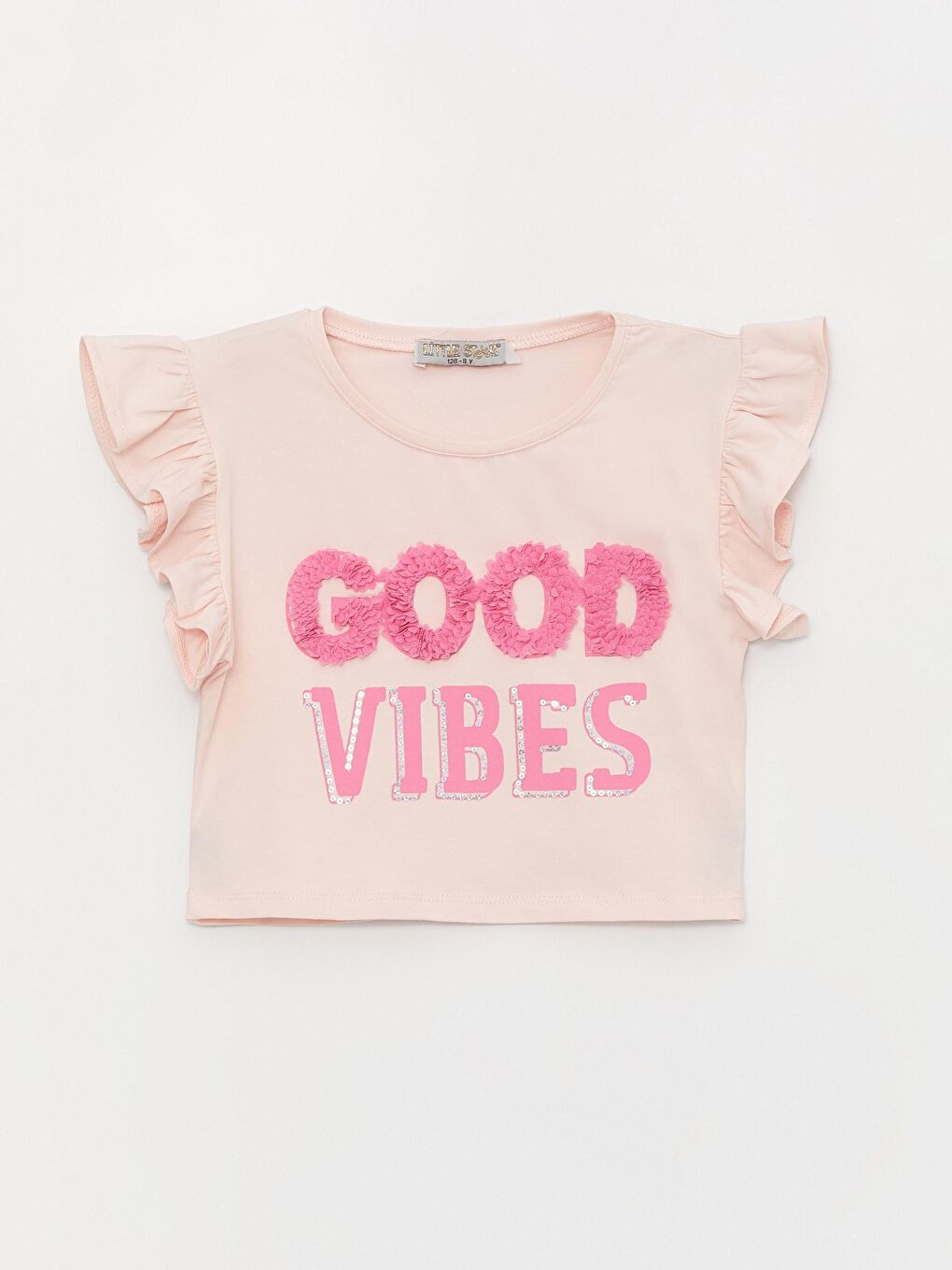 Pembe Kız Çocuk Fırfırlı Good Vibes Tişört