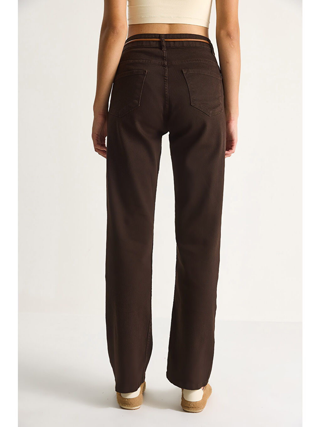 Kahverengi Kadın Yüksek Bel Denim Pantolon-6