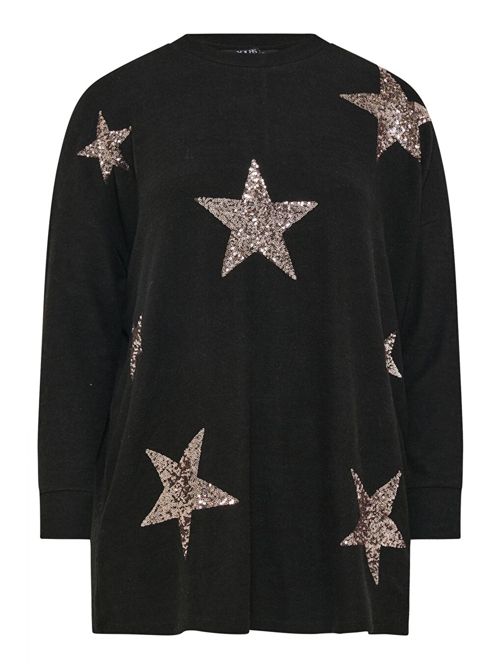 Siyah Büyük Beden Bisiklet Yaka Uzun Kollu Payetli Pelüş Sweatshirt 285075-3