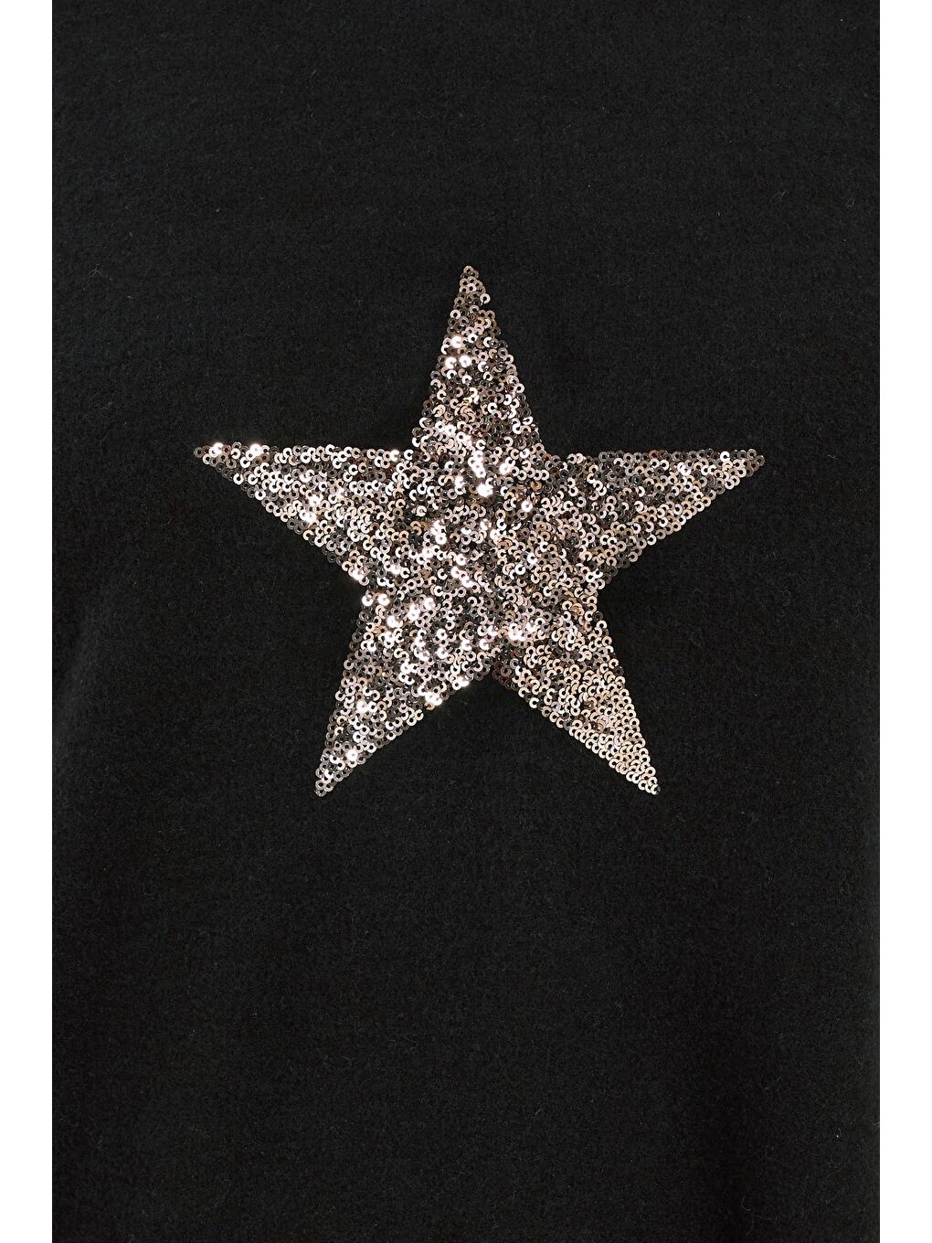 Siyah Büyük Beden Bisiklet Yaka Uzun Kollu Payetli Pelüş Sweatshirt 285075-4