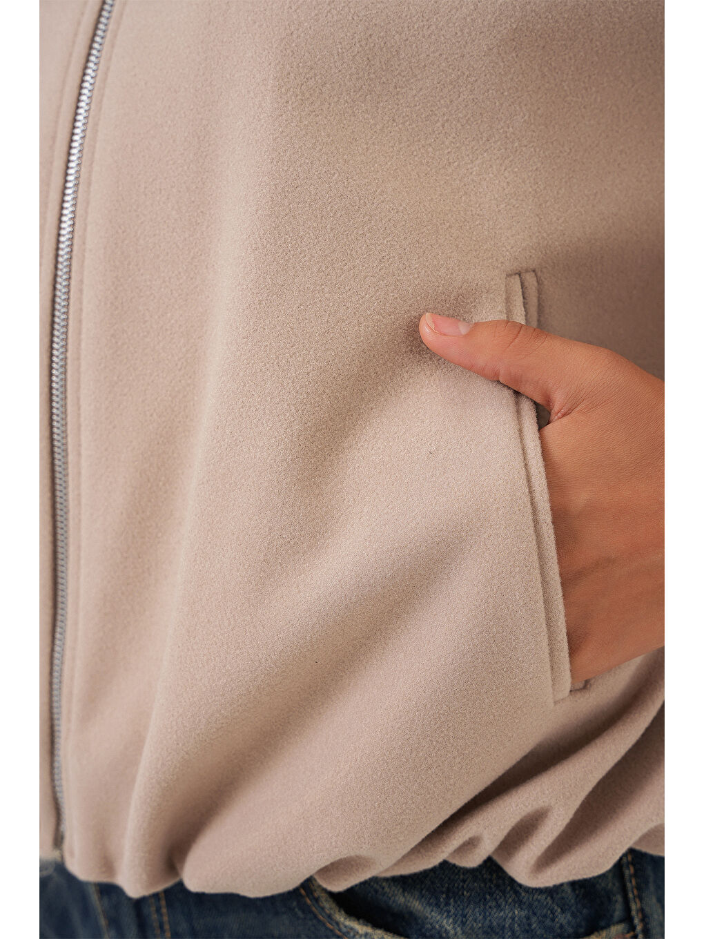 Kadın Büzgülü Oversize Kaşe Ceket 0728 - Bej-4