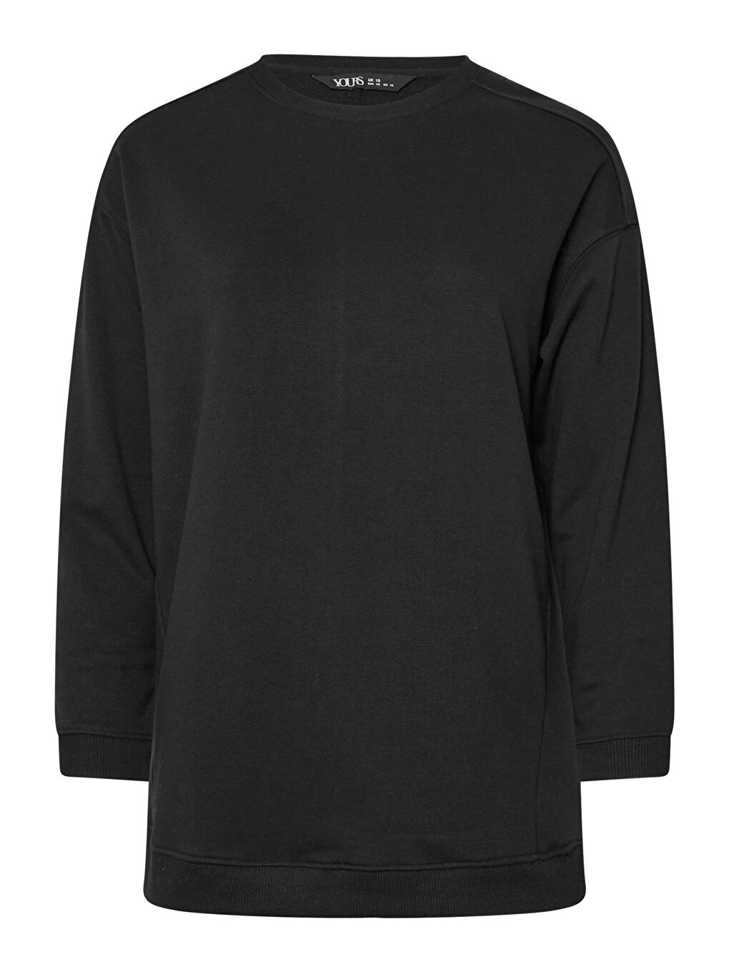 Siyah Büyük Beden Bisiklet Yaka Uzun Kollu Basic Sweatshirt 303747-5