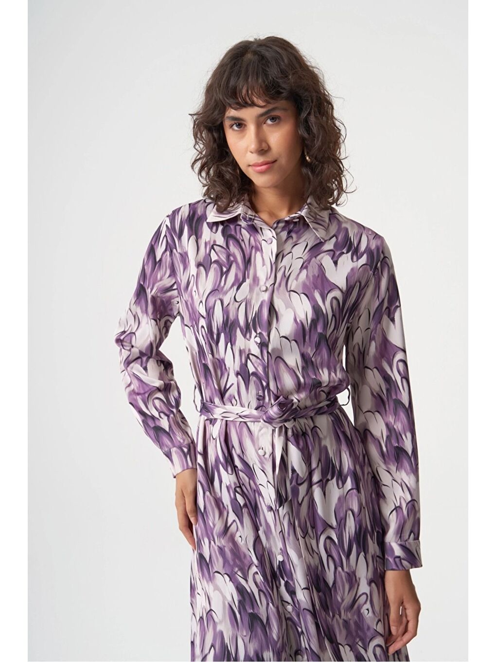 Karışık Elips Desenli Gömlek Desenli  Elbise-1