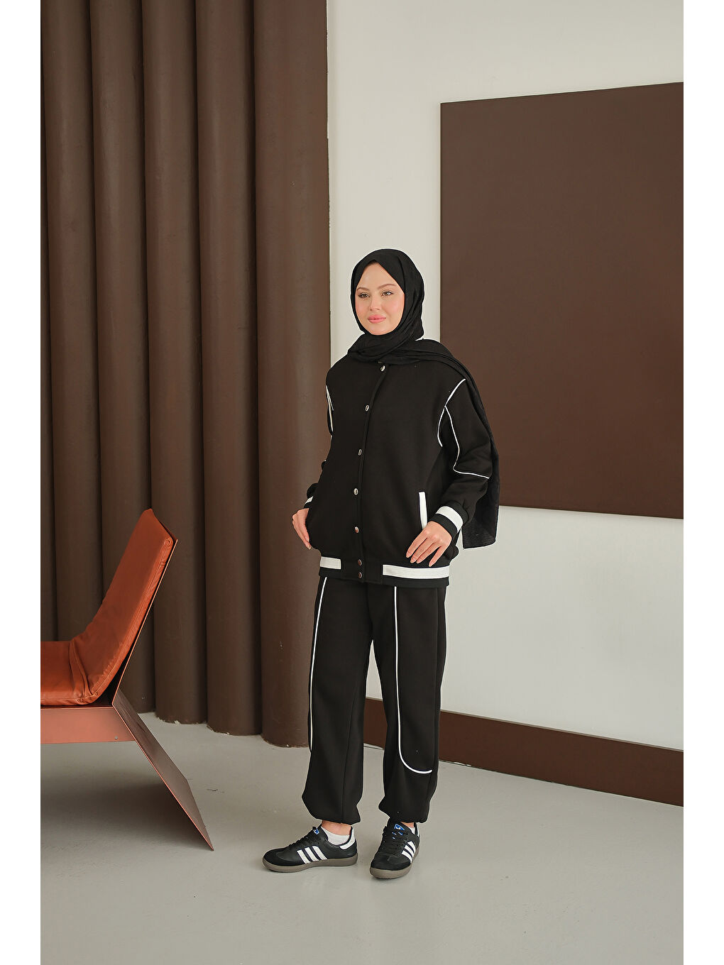 Kadın Şerit Detay Takım Siyah-1