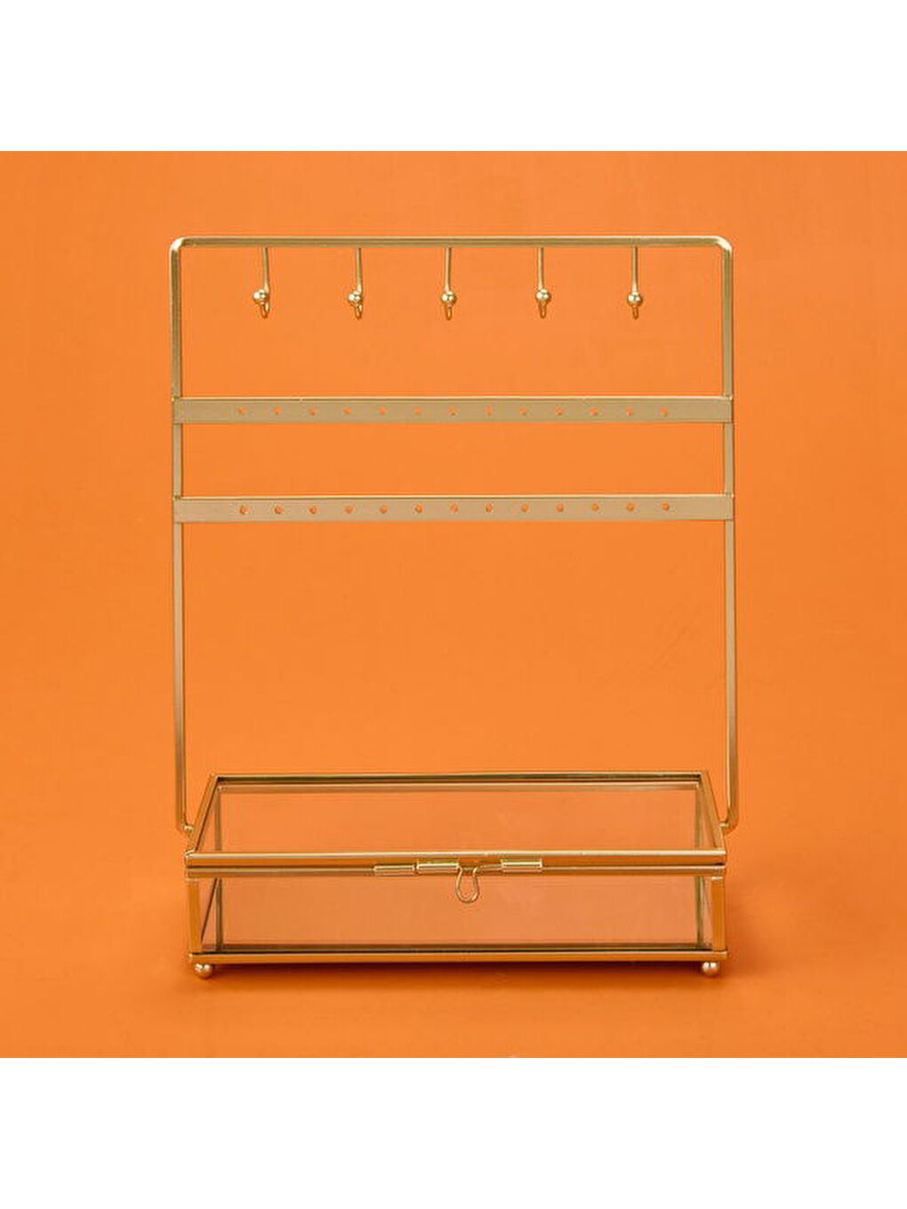 Sarı Cam Sandıklı Metal Takı Askısı - Altın - 20x7x27 cm