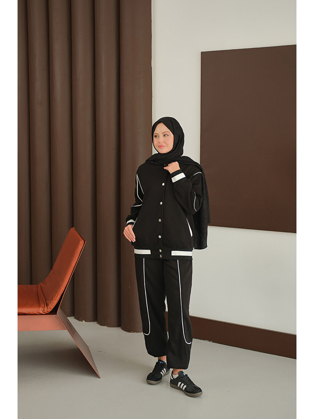 Kadın Şerit Detay Takım Siyah-2
