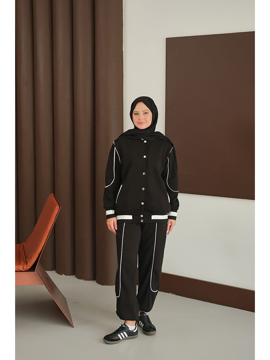 Kadın Şerit Detay Takım Siyah-3