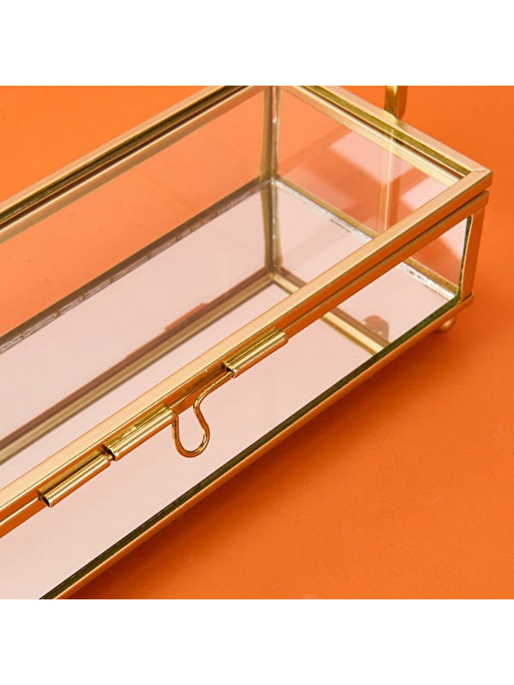 Sarı Cam Sandıklı Metal Takı Askısı - Altın - 20x7x27 cm-2