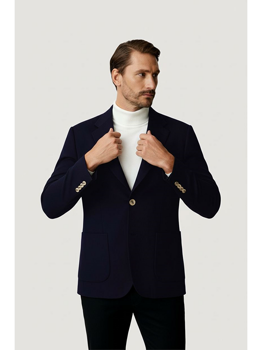 Lacivert Mono Yaka Slim Fit Dar Kalıp Erkek Ceket-2