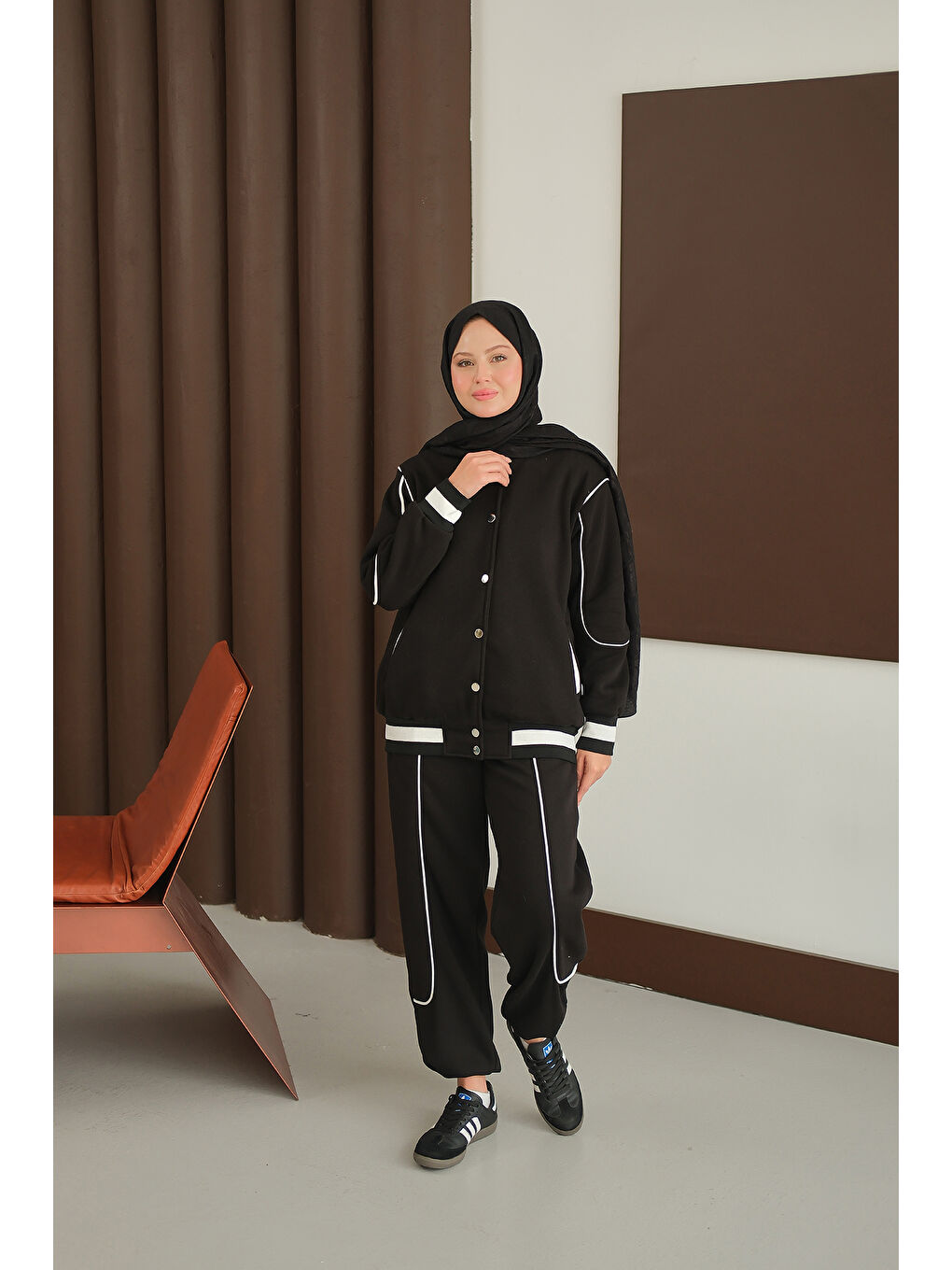 Kadın Şerit Detay Takım Siyah-4