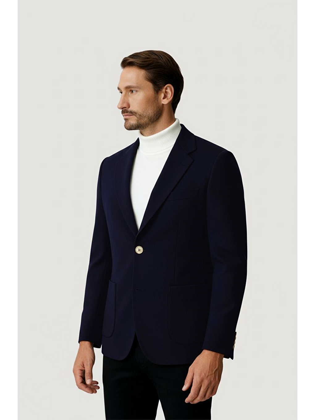 Lacivert Mono Yaka Slim Fit Dar Kalıp Erkek Ceket-3