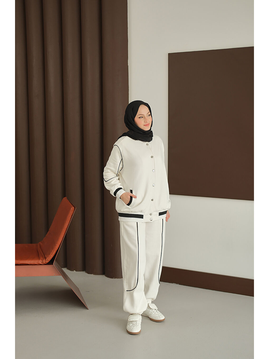Kadın Şerit Detay Takım Beyaz-2