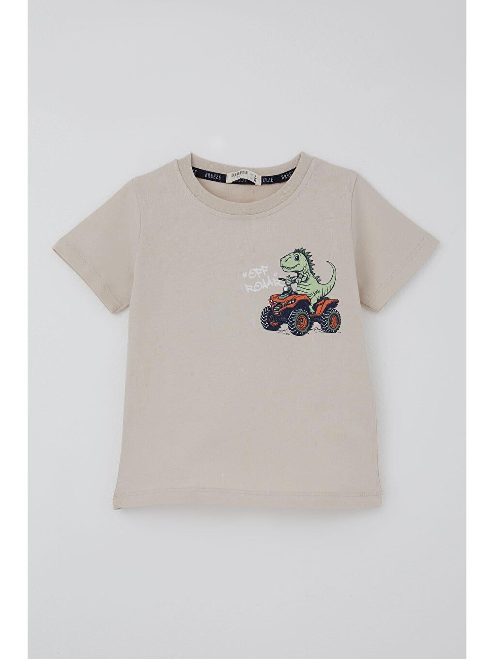 Erkek Çocuk Şortlu Takım Havalı Atv Sürücü Dino Sırt Baskı Detaylı Bej (3-8 Yaş)-1