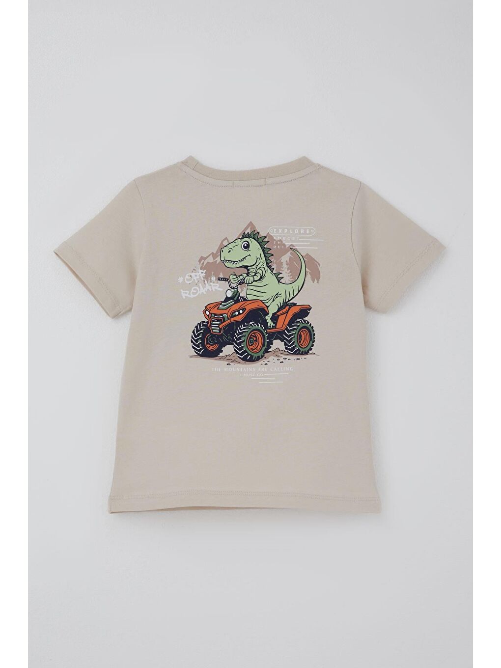 Erkek Çocuk Şortlu Takım Havalı Atv Sürücü Dino Sırt Baskı Detaylı Bej (3-8 Yaş)-3