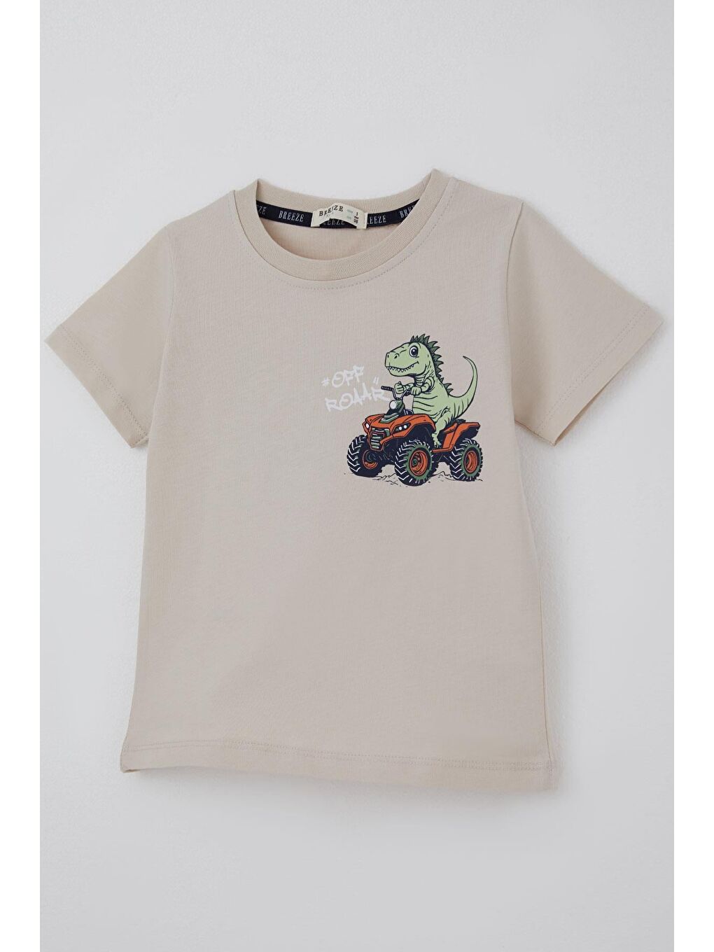 Erkek Çocuk Şortlu Takım Havalı Atv Sürücü Dino Sırt Baskı Detaylı Bej (3-8 Yaş)-5