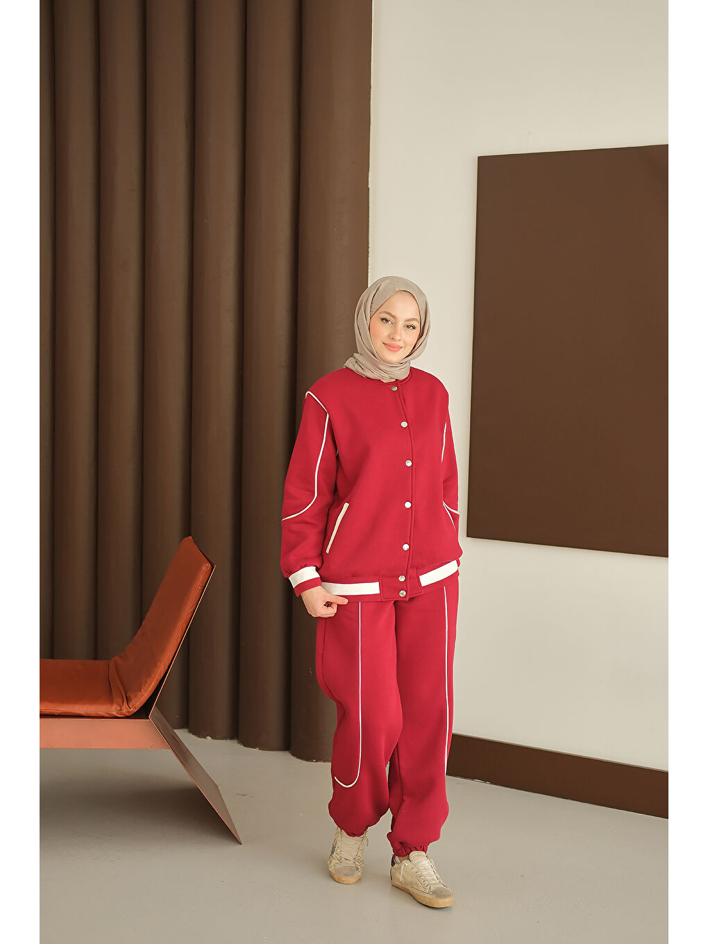 Kadın Şerit Detay Takım Bordo-2