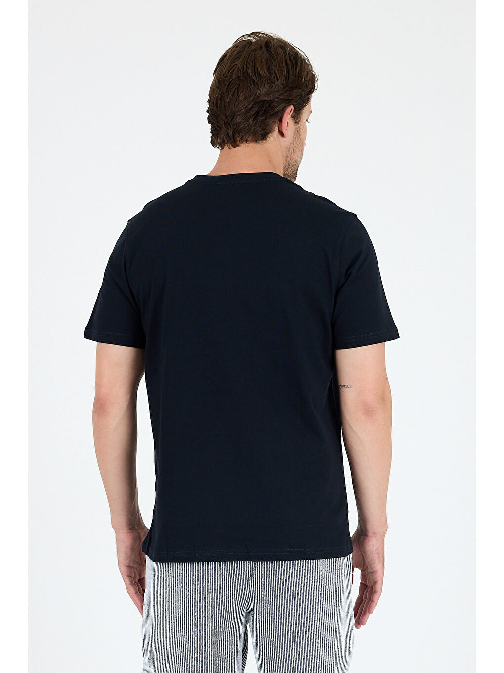 Lacivert Bisiklet Yaka Baskılı Penye Erkek %100 Pamuk Tişört-2