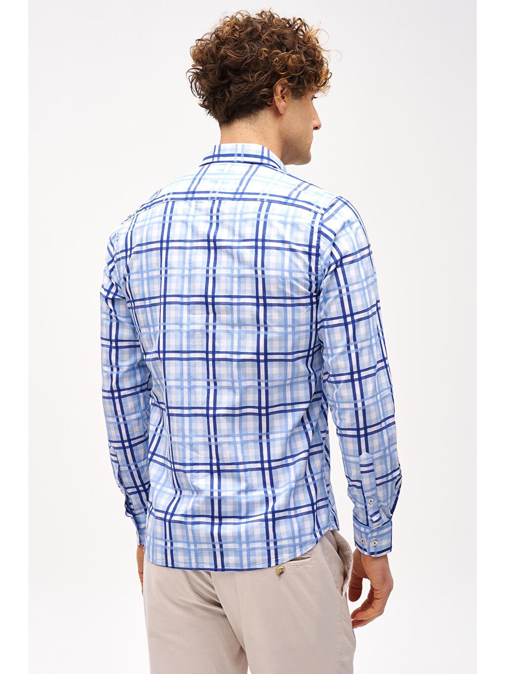 Mavi Dynamic Fit Düğmeli Yaka Ekose Uzun Kollu Cepsiz %100 Pamuk Gömlek-5