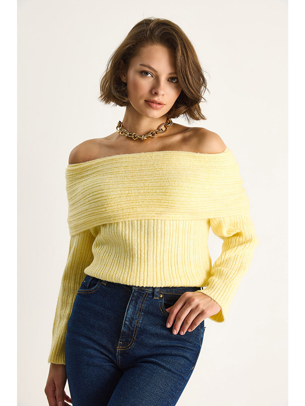 Sarı Kadın Degaje Yaka Kazak-1