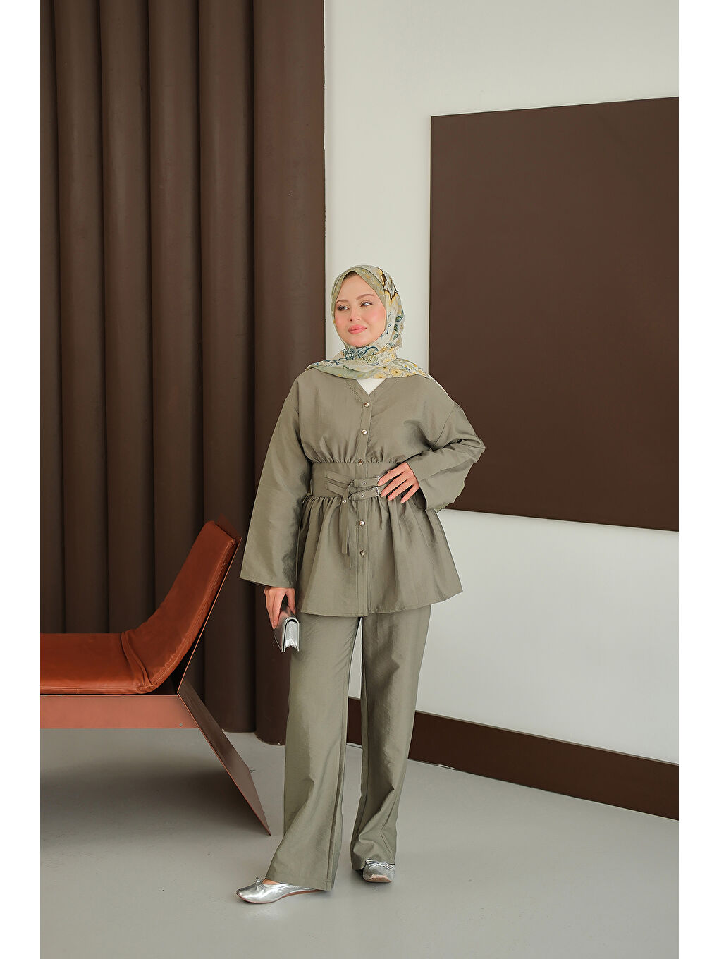 Kadın Kemer Detay İkili Takım Yeşil-4