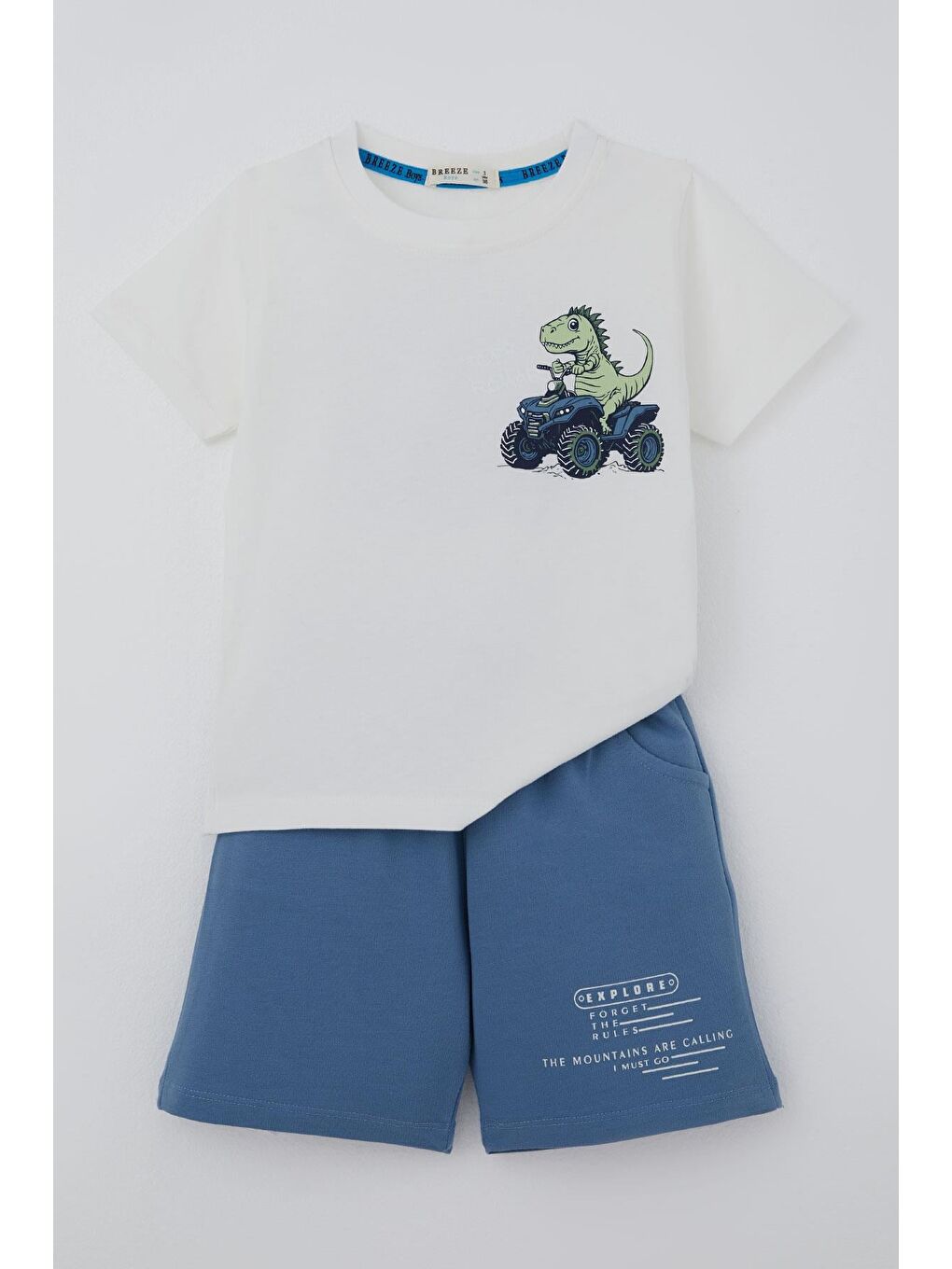 Erkek Çocuk Şortlu Takım Havalı Atv Sürücü Dino Sırt Baskı Detaylı Beyaz (3-8 Yaş)-2