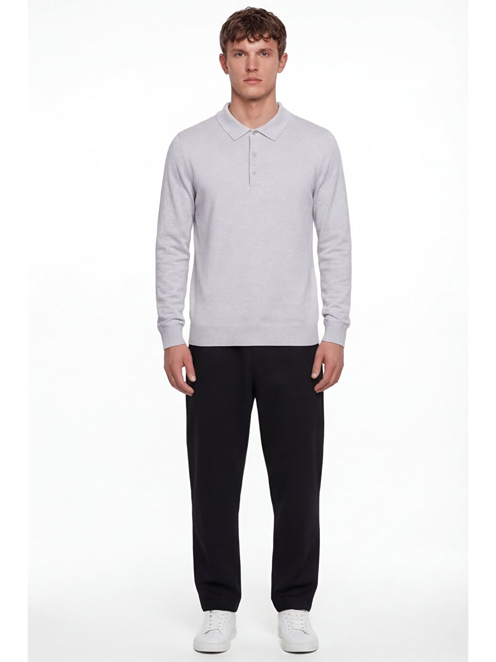 Giotelli Erkek Gri Polo Yaka Regular Fit Pamuk Karışımlı Triko Kazak-1