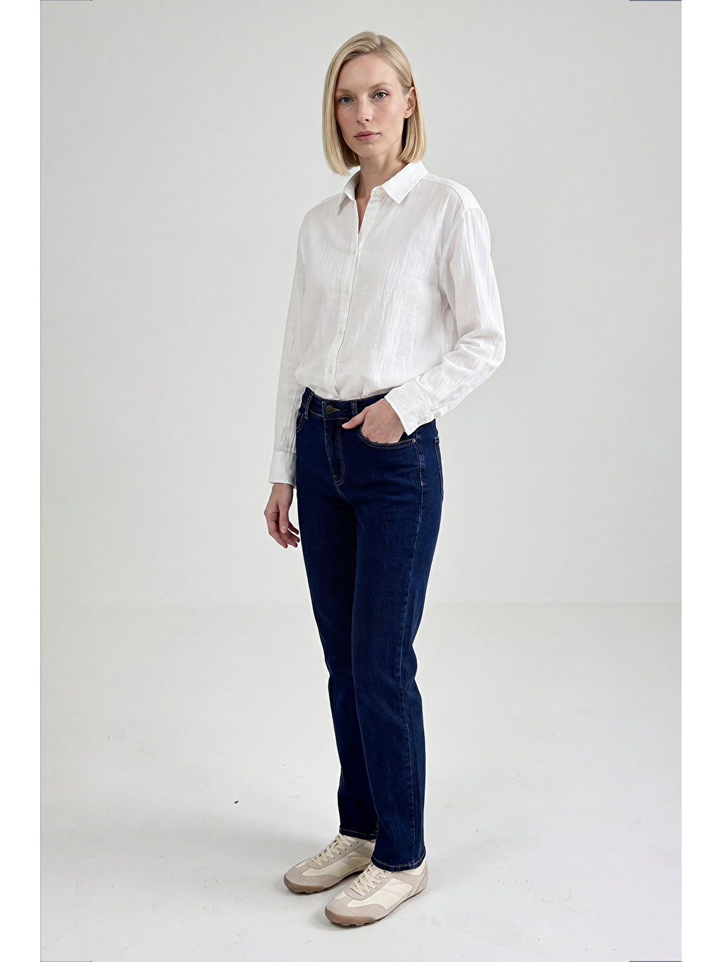 Beyaz %100 Pamuk Relaxed Fit Rahat Kesim Müslin Gömlek-1