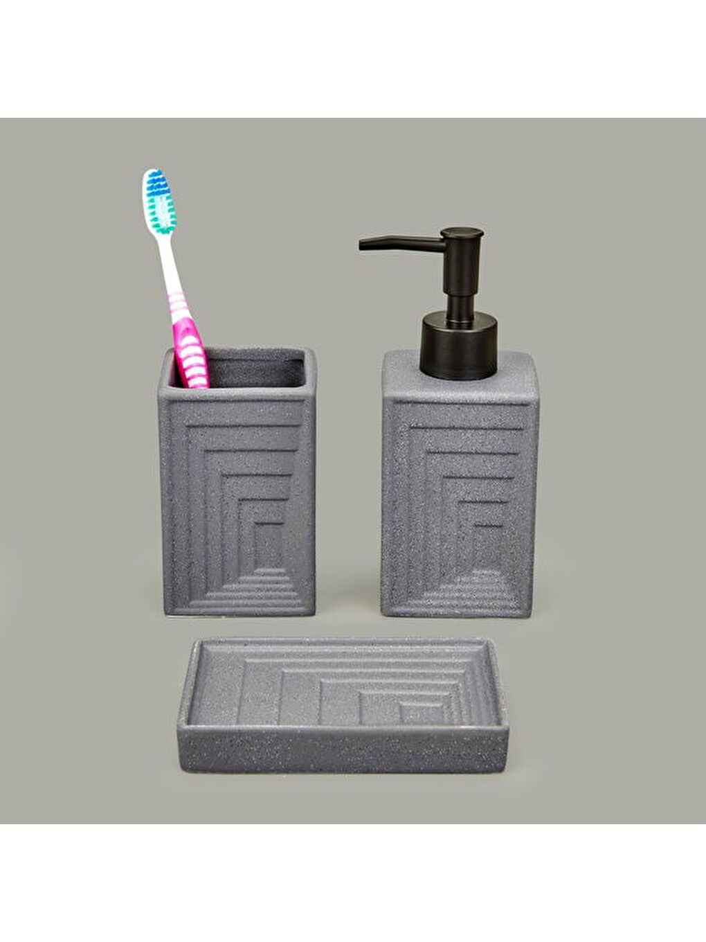 Bath 3'lü Banyo Aksesuar Seti - Gri-1