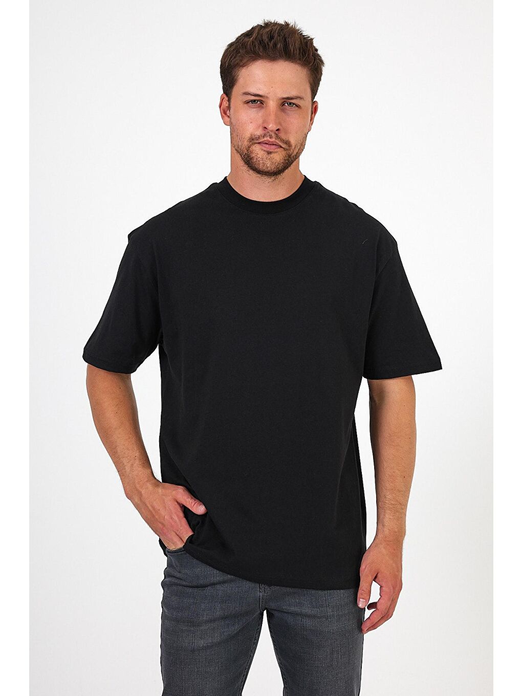 Siyah Bisiklet Yaka Los Angeles Baskılı Erkek Tişört 7029-4