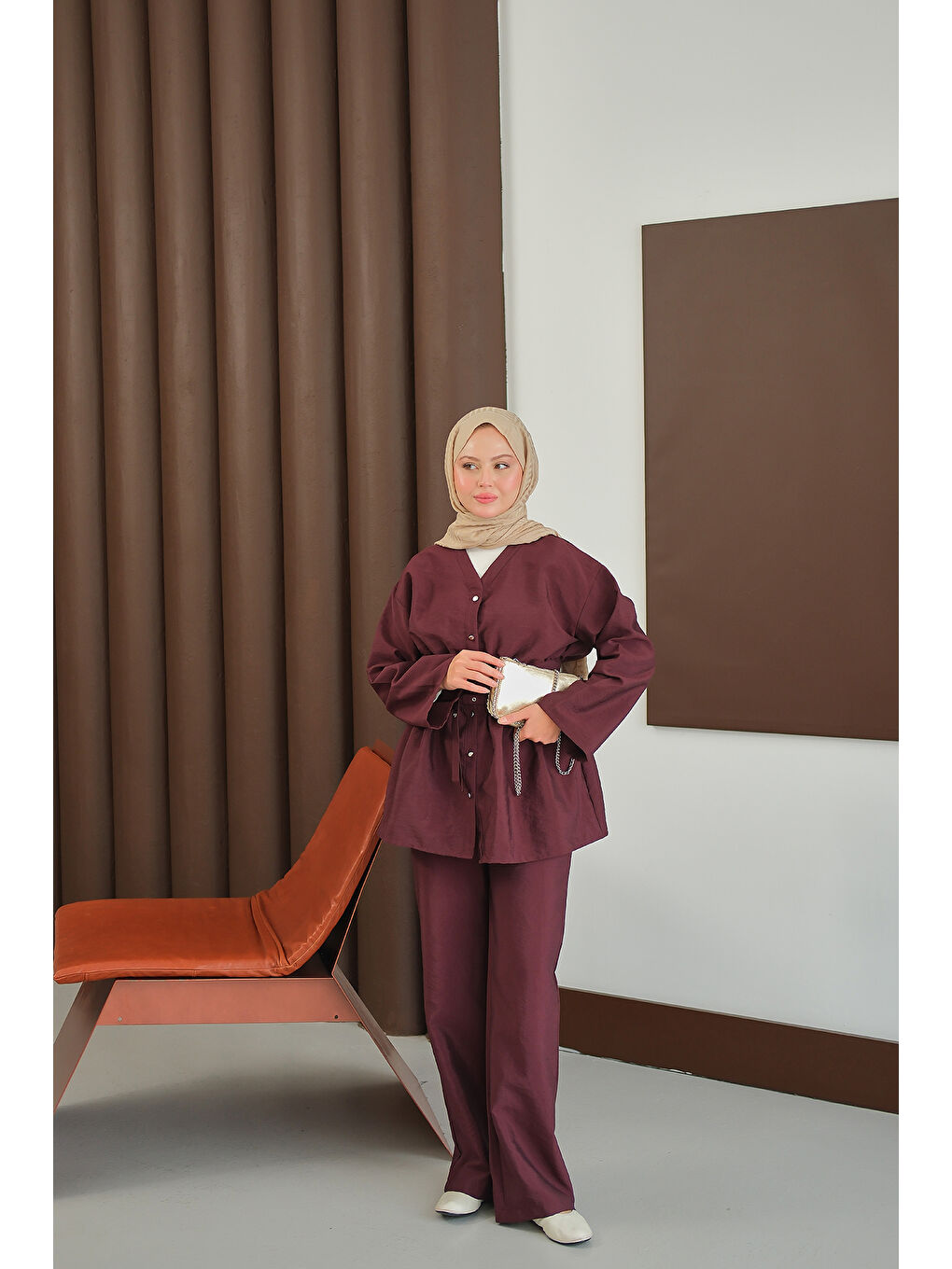Kadın Kemer Detay İkili Takım Bordo-2