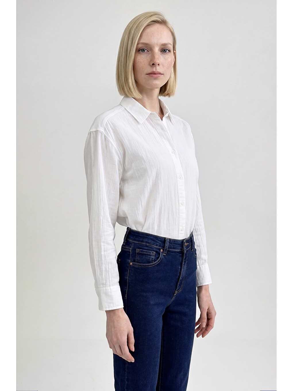 Beyaz %100 Pamuk Relaxed Fit Rahat Kesim Müslin Gömlek-2