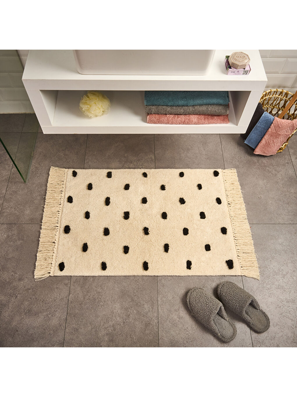 Lila Soft Tufting Vira Banyo Paspası - Ekru / Hardal - 60x90 cm-1