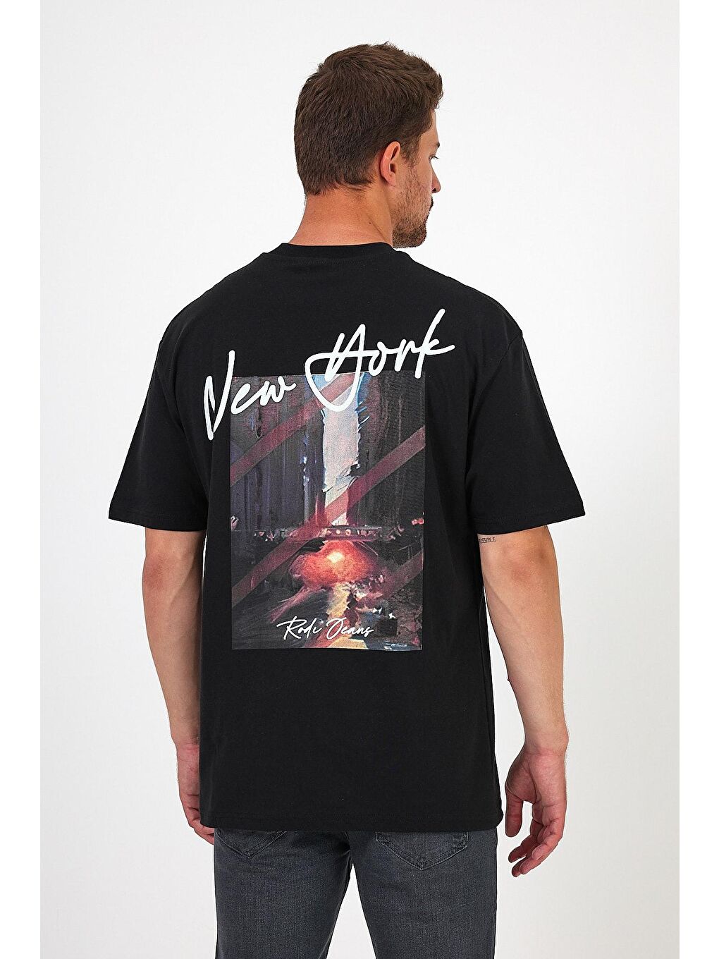 Siyah Bisiklet Yaka Los Angeles Baskılı Erkek Tişört 7029-2