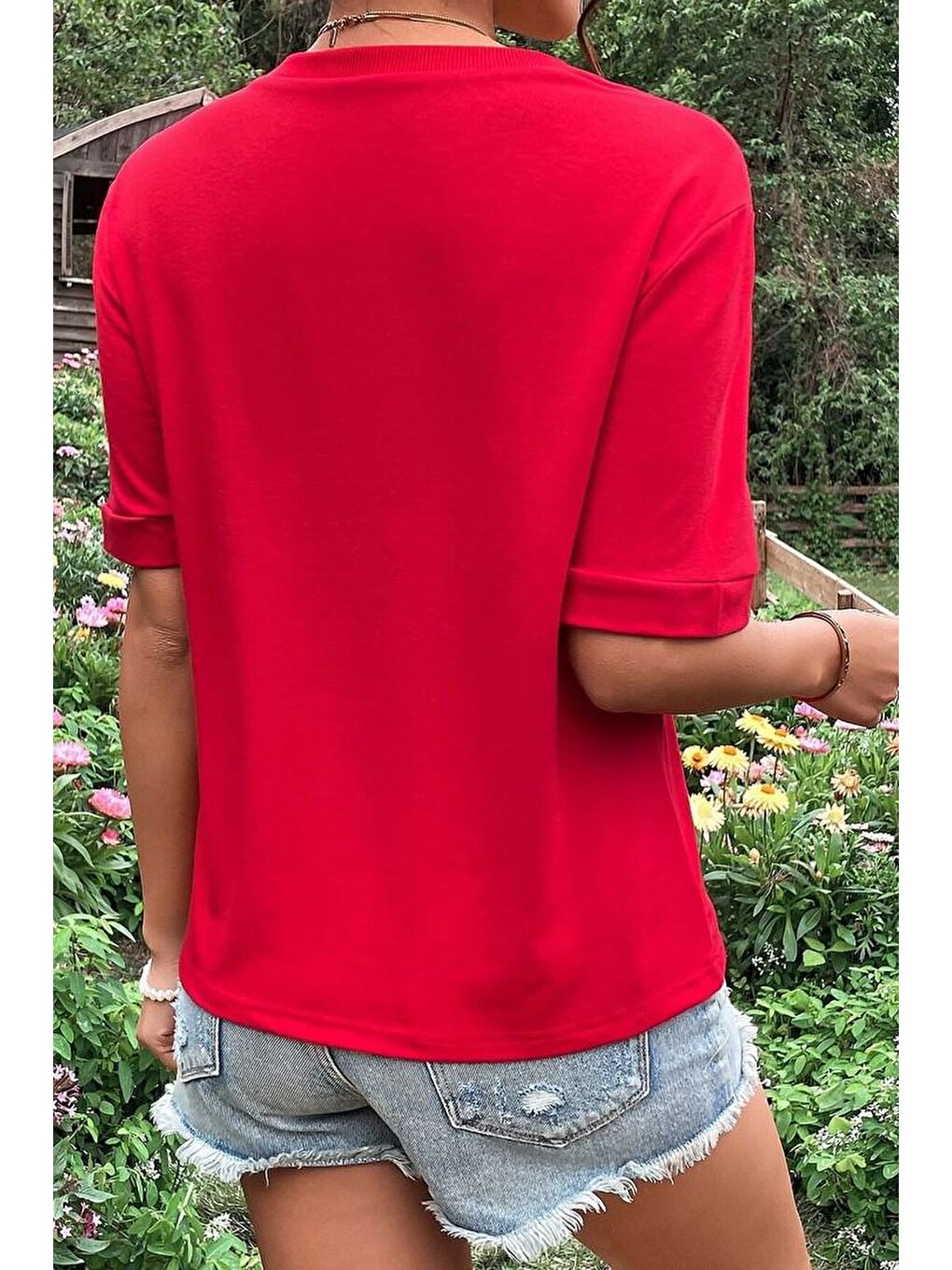 Kırmızı Unisex Paw Baskılı T-shirt-1