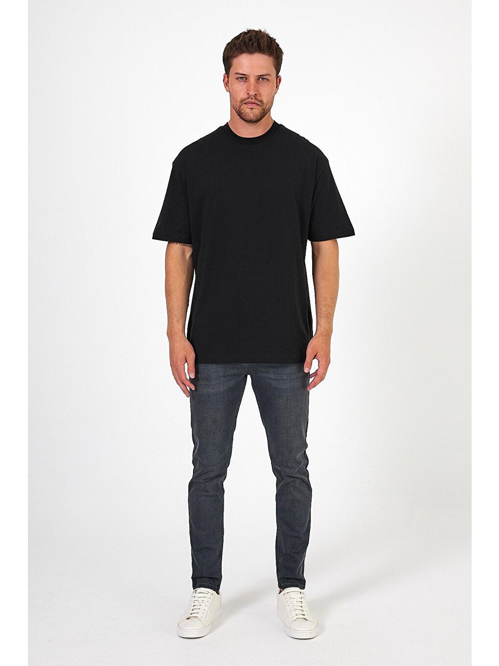 Siyah Bisiklet Yaka Los Angeles Baskılı Erkek Tişört 7029-3